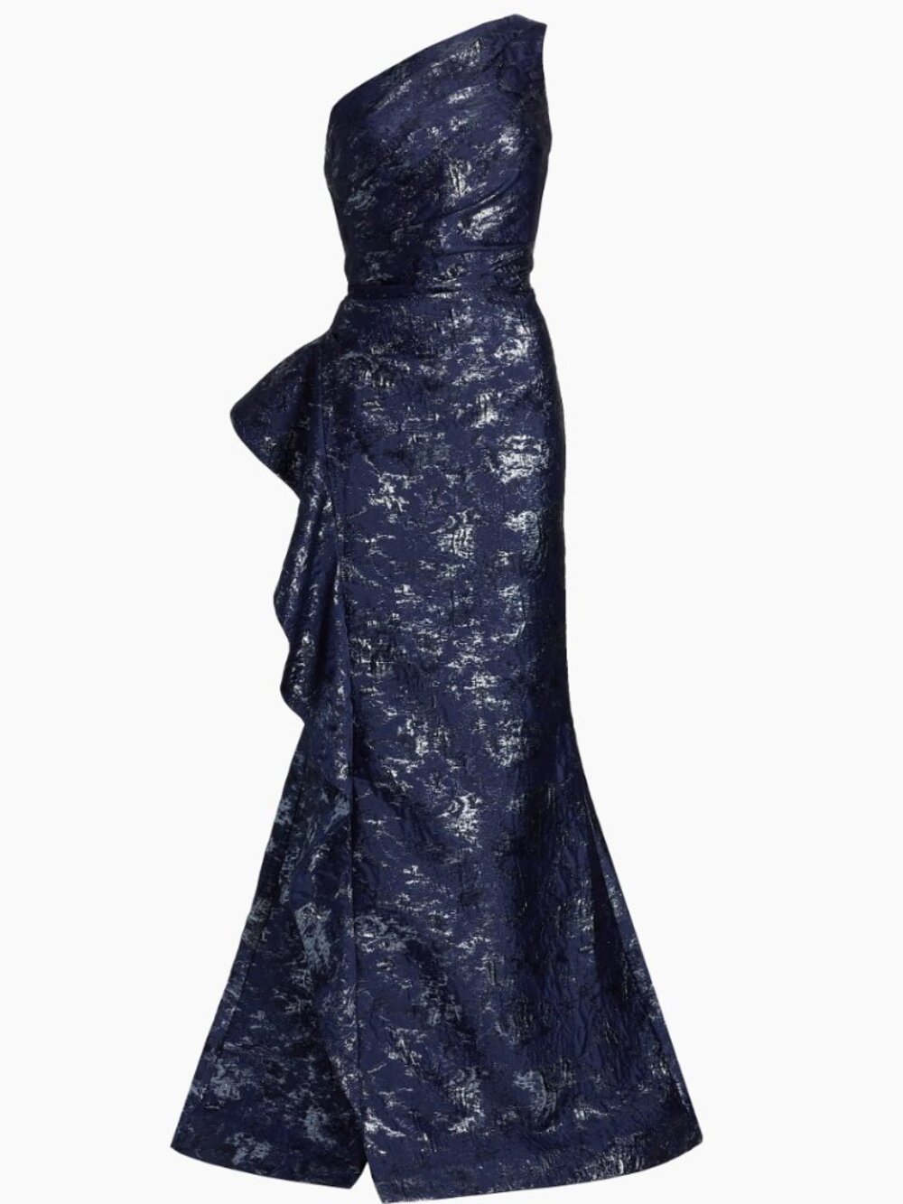 Teri Jon by Rickie Freeman Dark Blue & Metallic Jacquard Gown - size 6